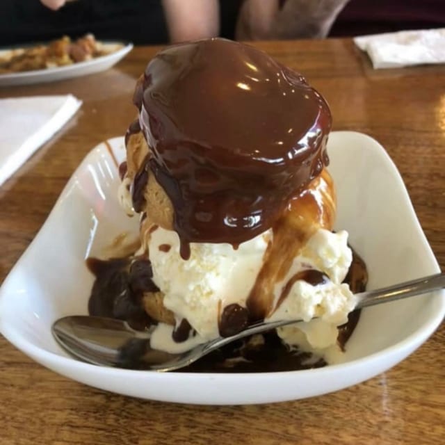 Sanders Hot Fudge Cream Puff.